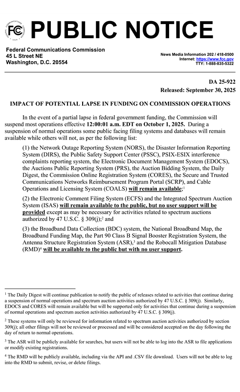 紧急通知：美国FCC停摆，FCC ID发证暂停(图1)