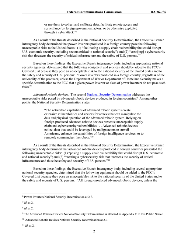 美国FCC更新受控清单:外国生产的“先进机器人设备”、“联网电力逆变器”被列入管制范围(图2)